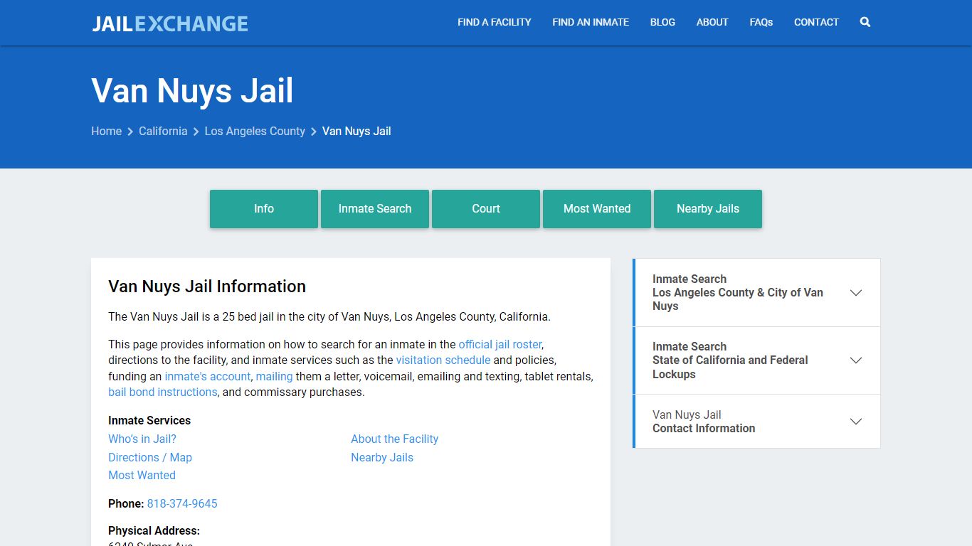 Van Nuys Jail, CA Inmate Search, Information - Jail Exchange