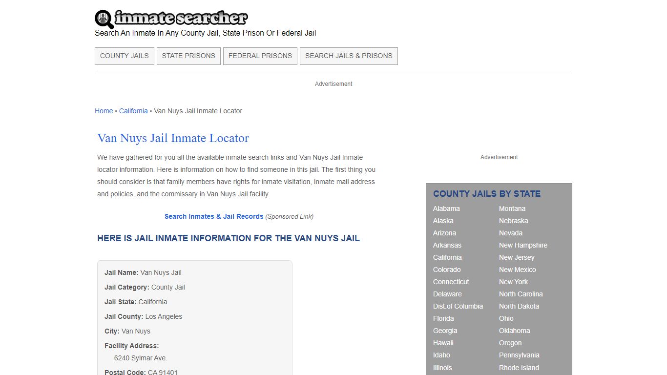 Van Nuys Jail Inmate Locator - Inmate Searcher